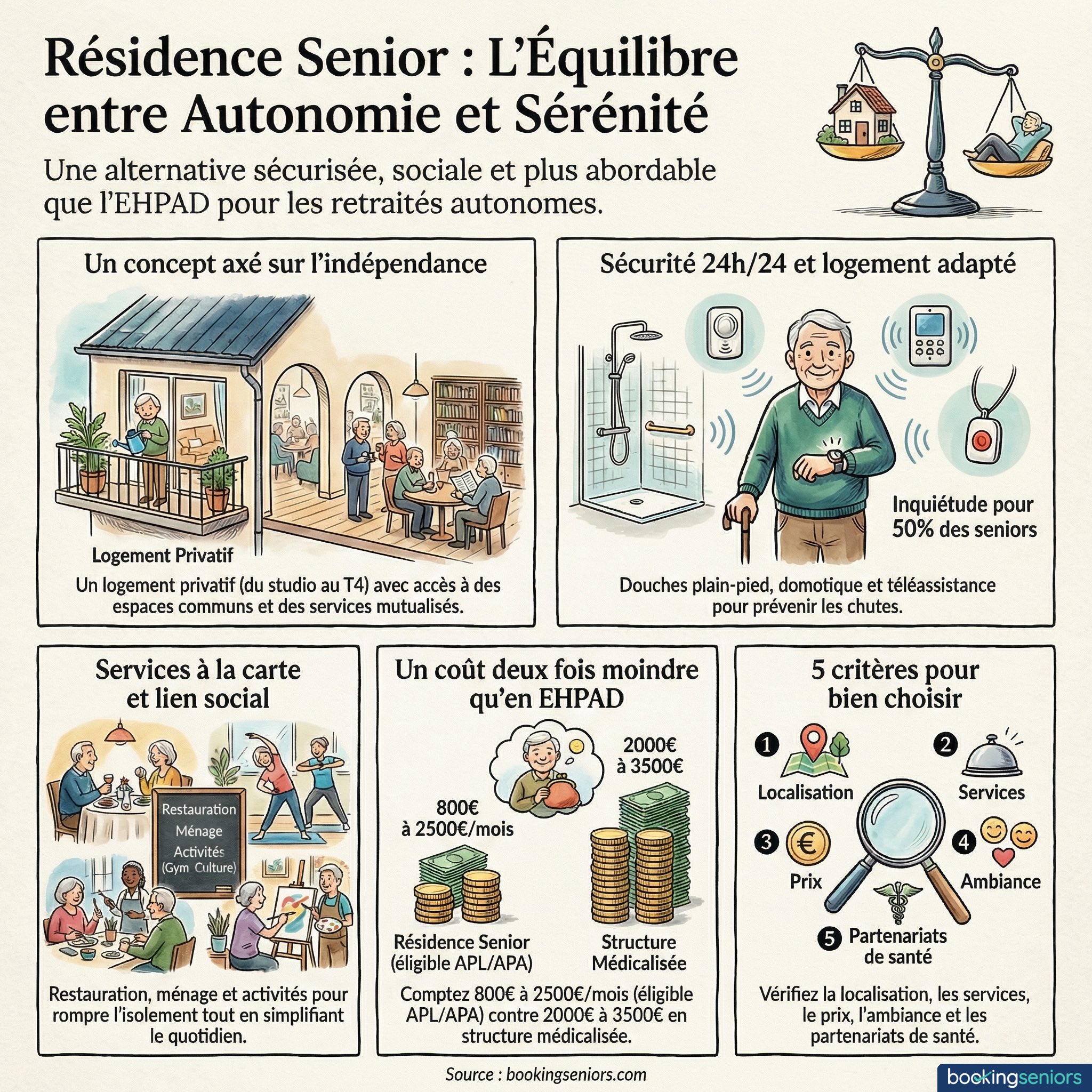 Infographie : avantages et inconvénients de la résidence senior en France