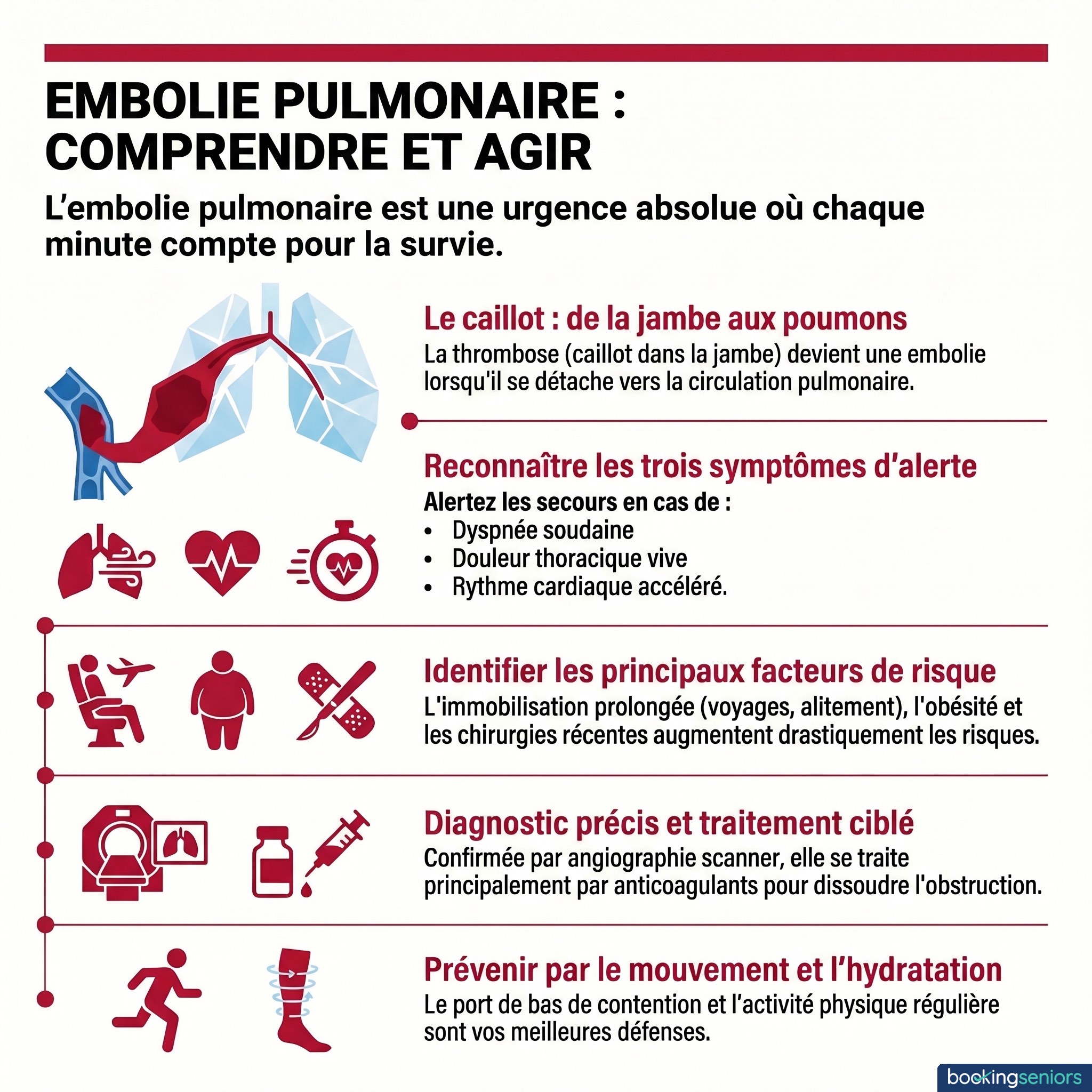 Infographie embolie pulmonaire - symptômes, diagnostic et prévention